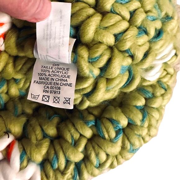 Pistil Marcy Chunky Puffy Yarn Knit Hat Earflaps Pom Lime Green Womens - Picture 4 of 6